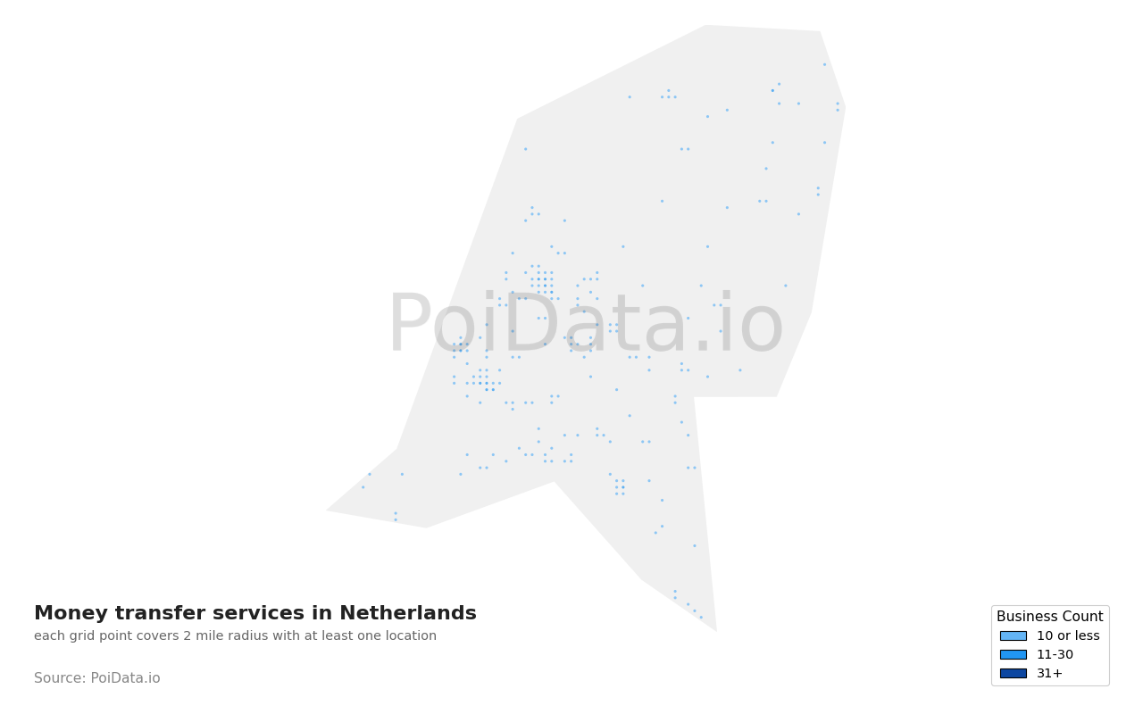 Money transfer service density map for Netherlands