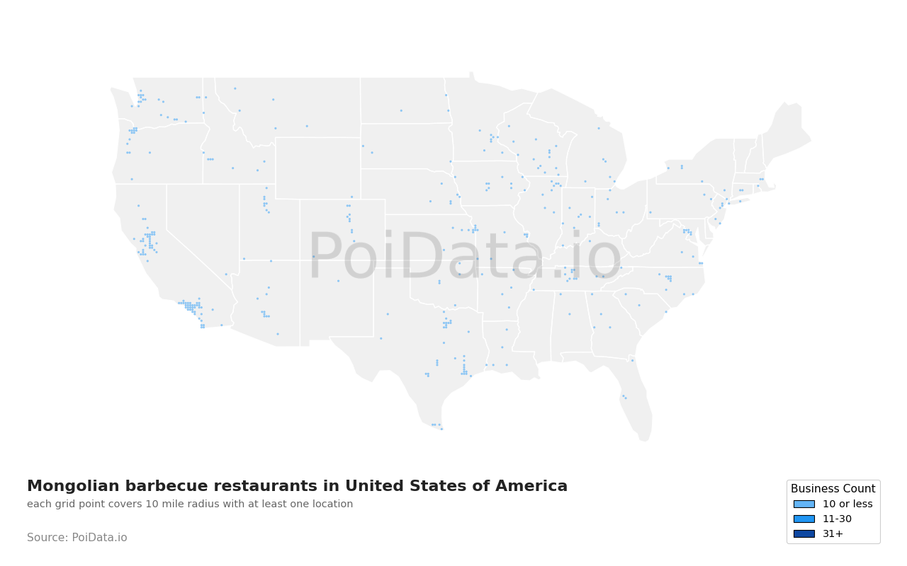Mongolian barbecue restaurant density map for Wisconsin, United States