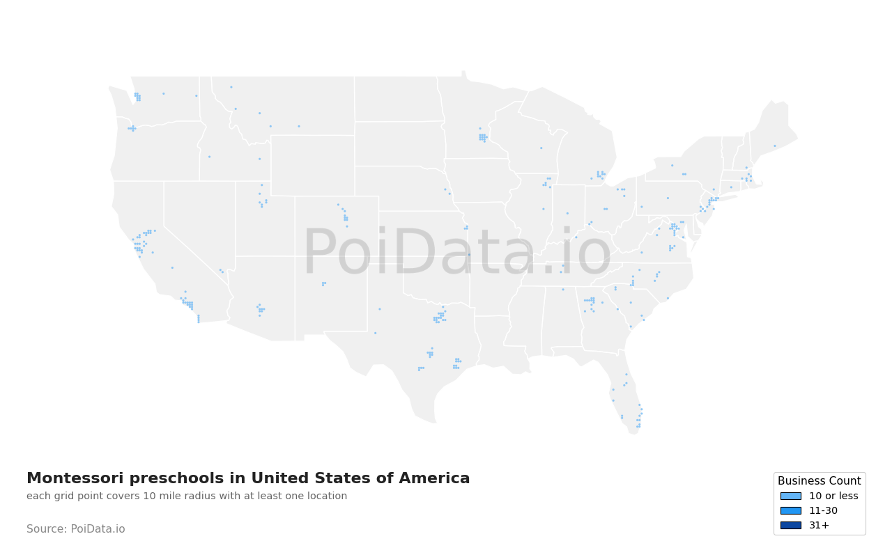 Montessori preschool density map for Minnesota, United States