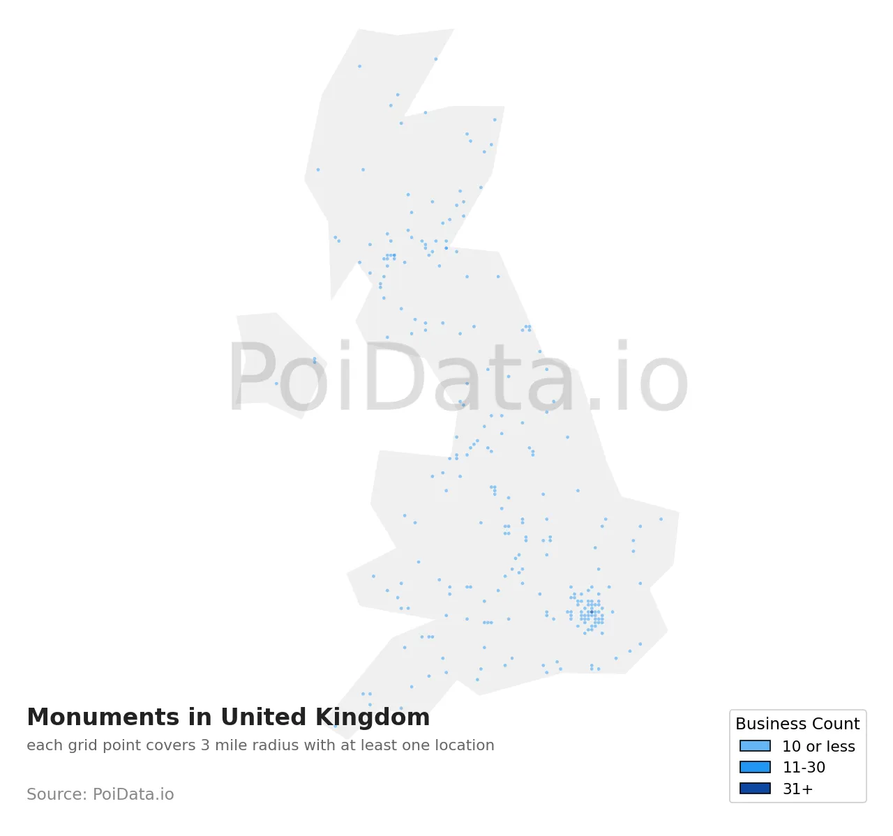 Monument density map for United Kingdom