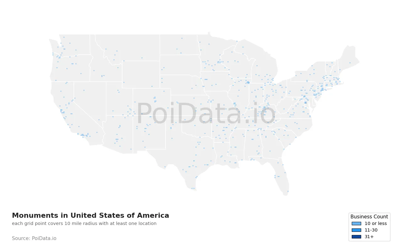 Monument density map for United States