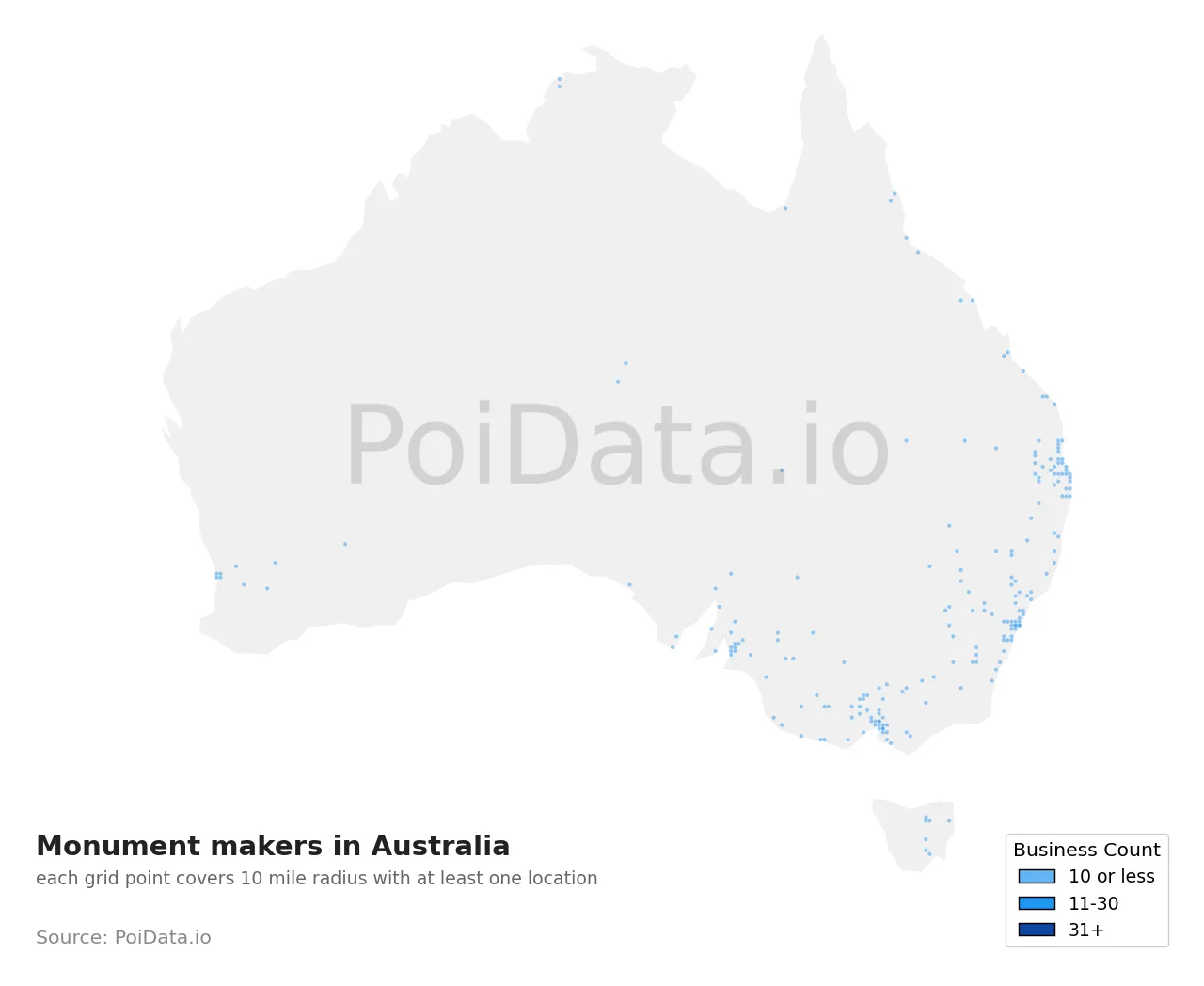 Monument maker density map for Australia