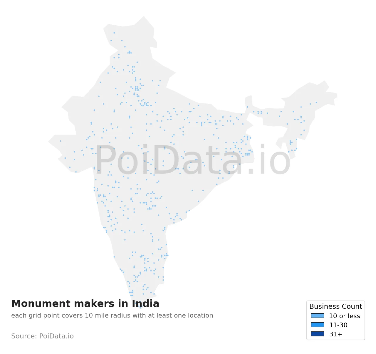 Monument maker density map for India