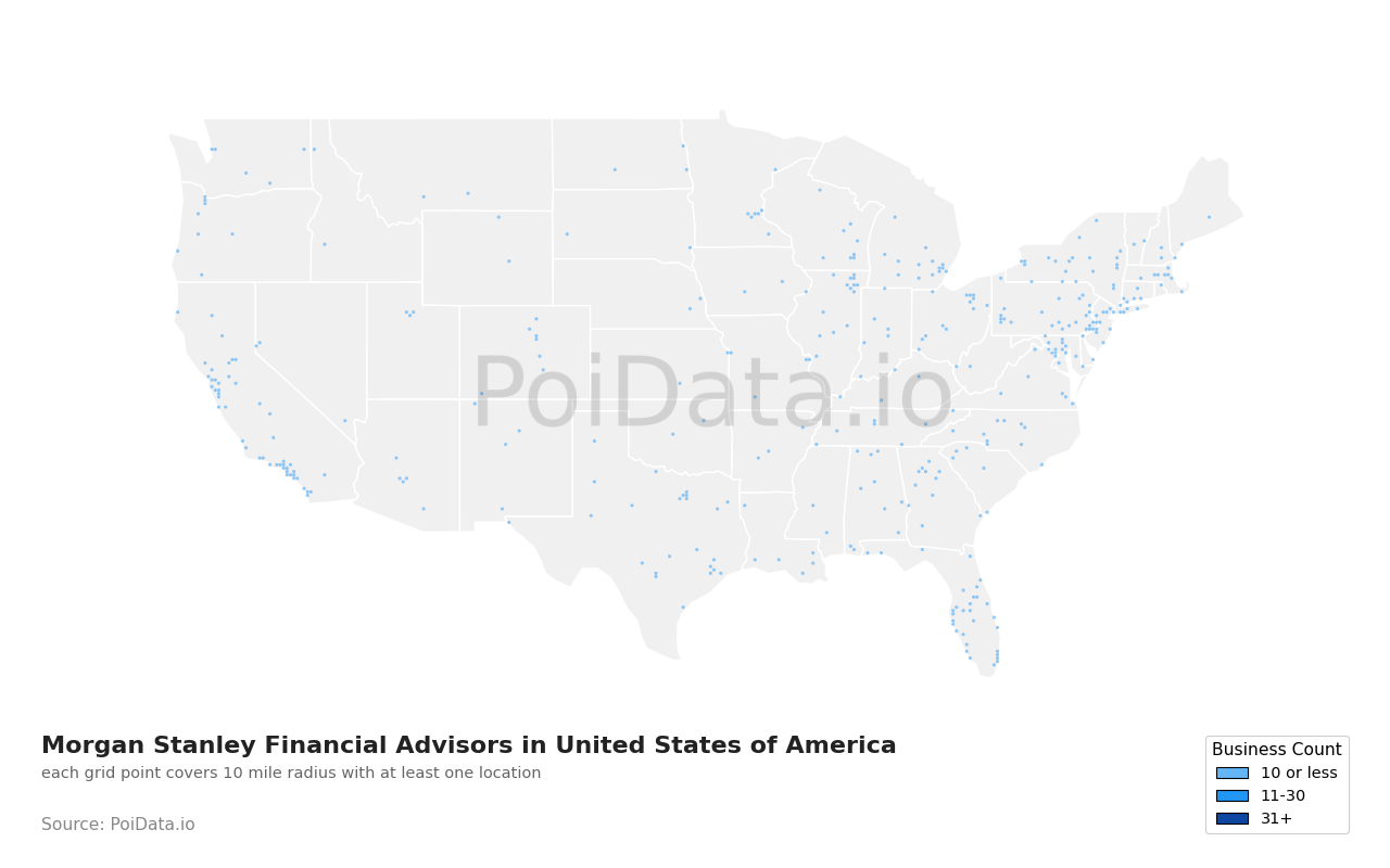 Morgan Stanley Financial Advisors density map for United States