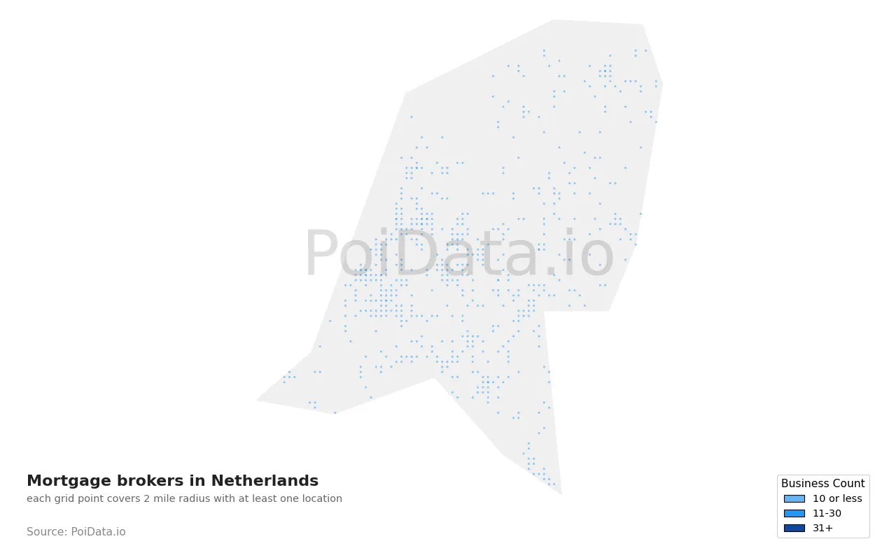 Mortgage broker density map for Netherlands