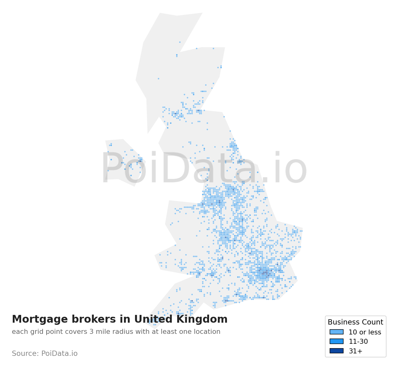 Mortgage broker density map for United Kingdom