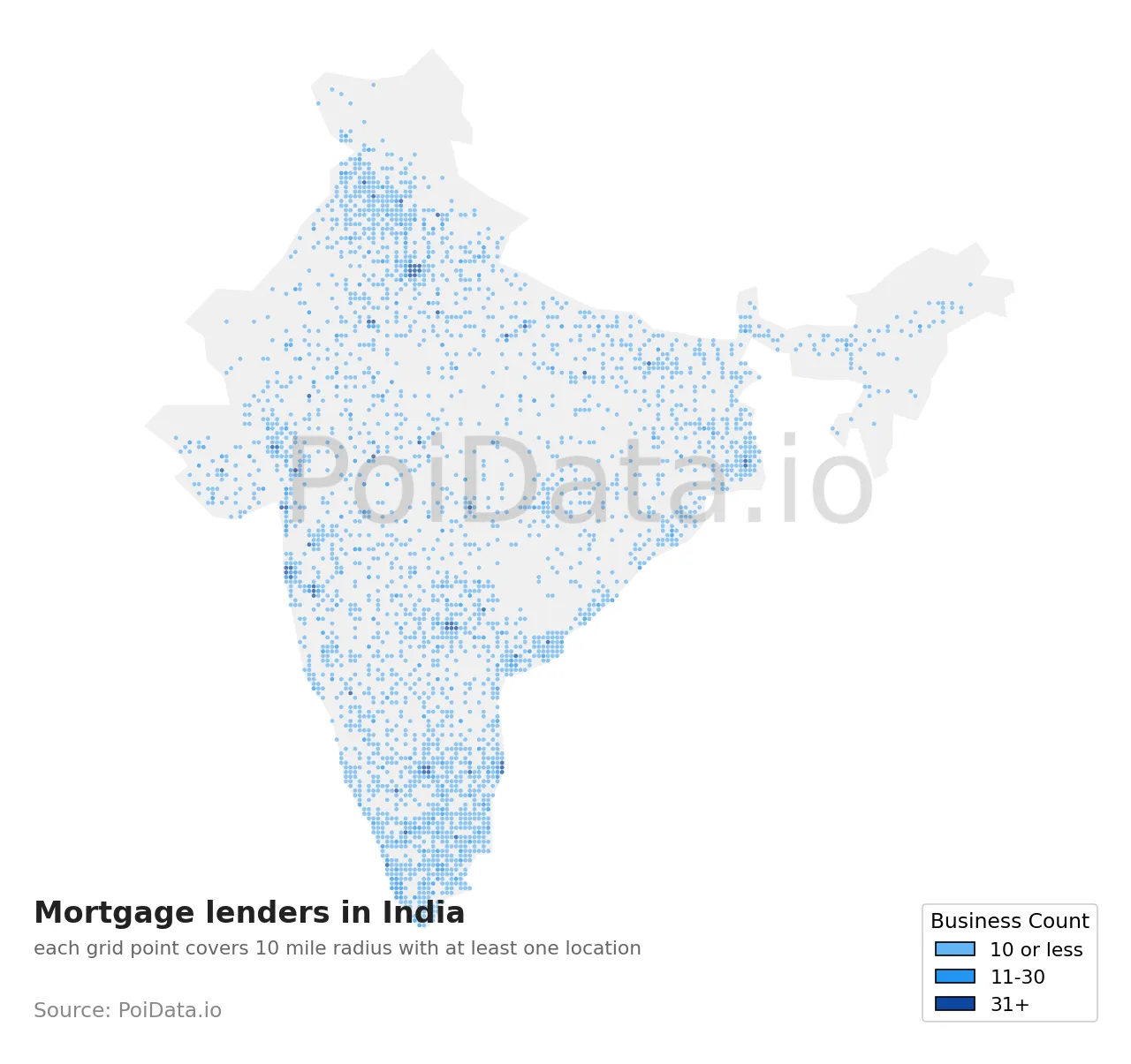 Mortgage lender density map for India