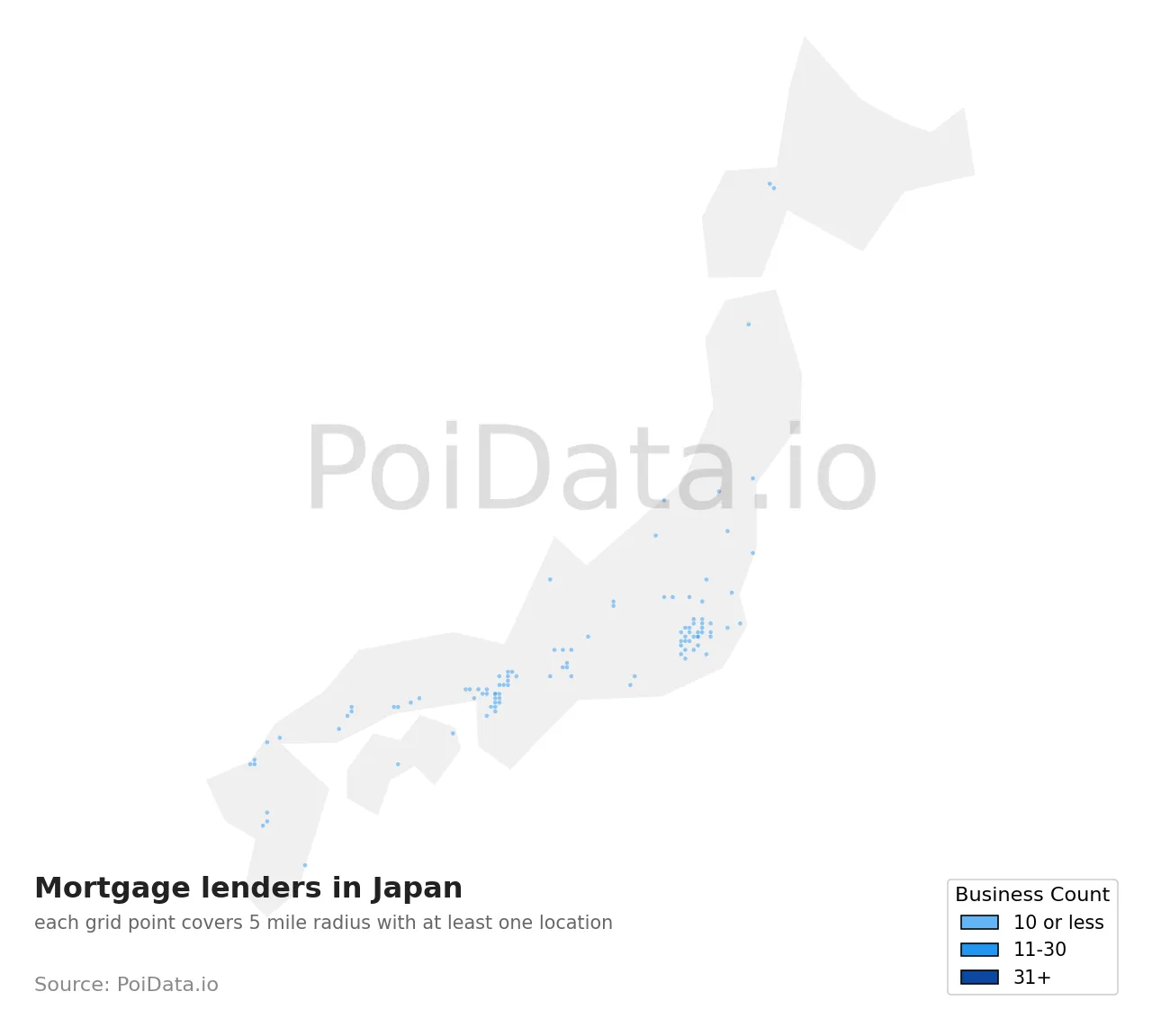 Mortgage lender density map for Japan