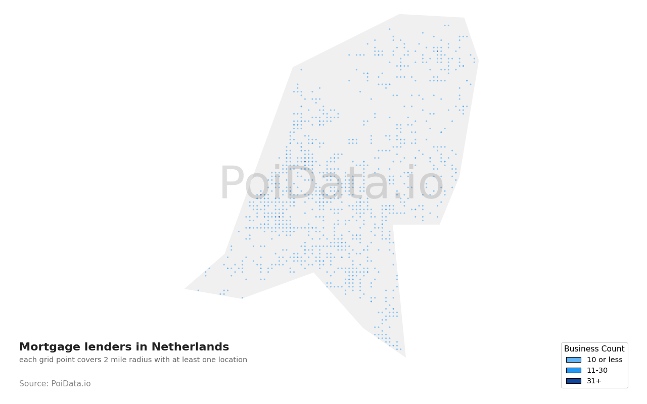 Mortgage lender density map for Netherlands