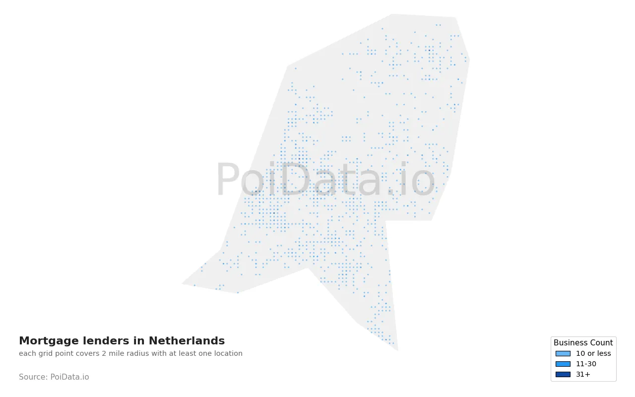 Mortgage lender density map for Netherlands