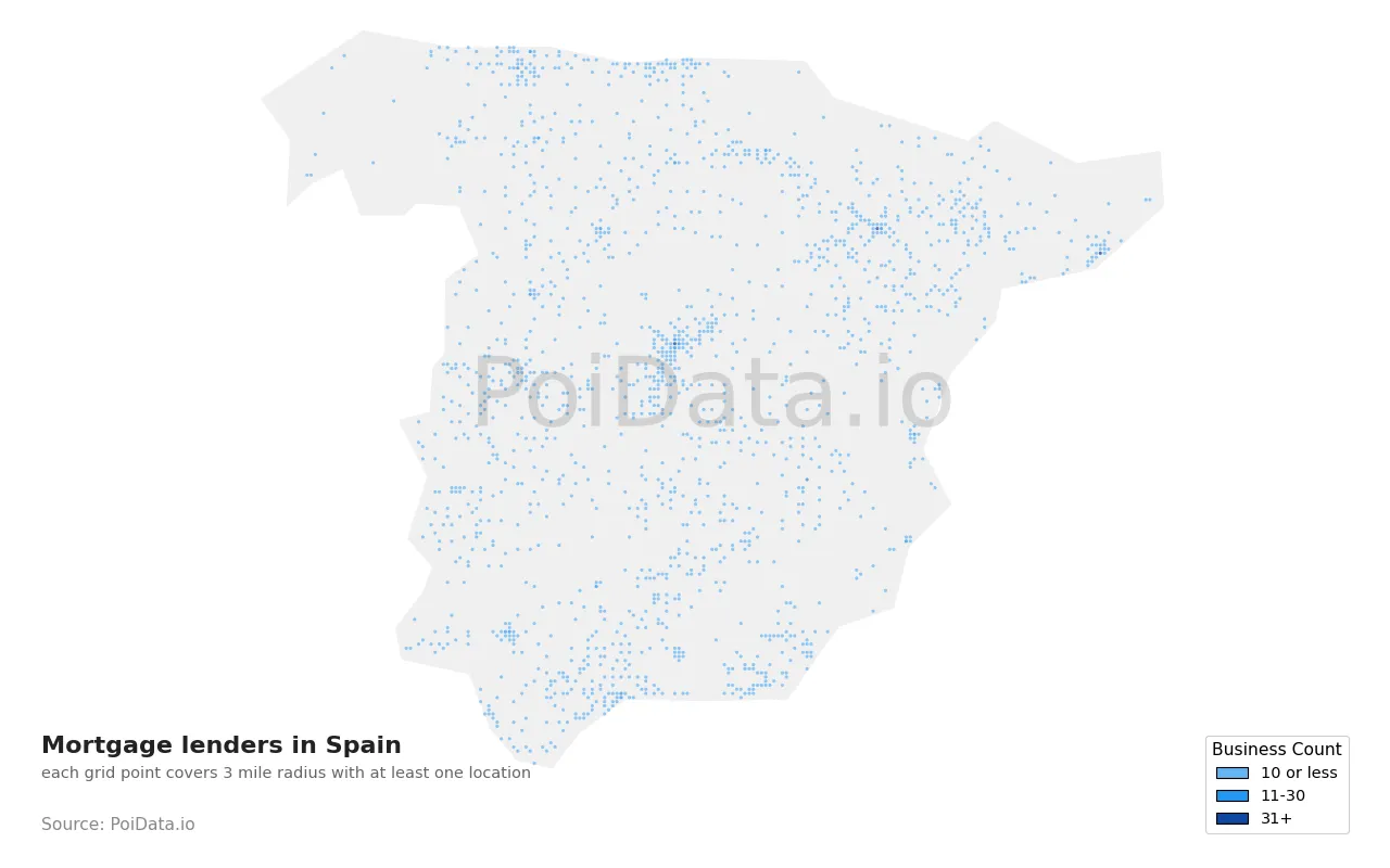 Mortgage lender density map for Spain