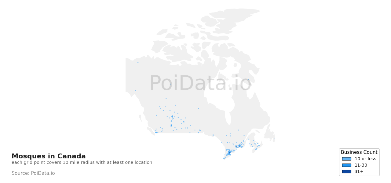 Mosque density map for Canada