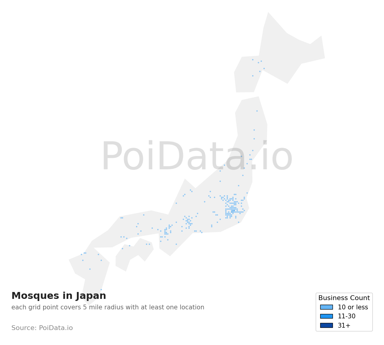 Mosque density map for Japan