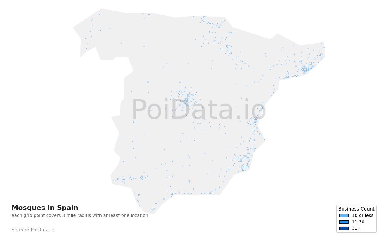 Mosque density map for Spain