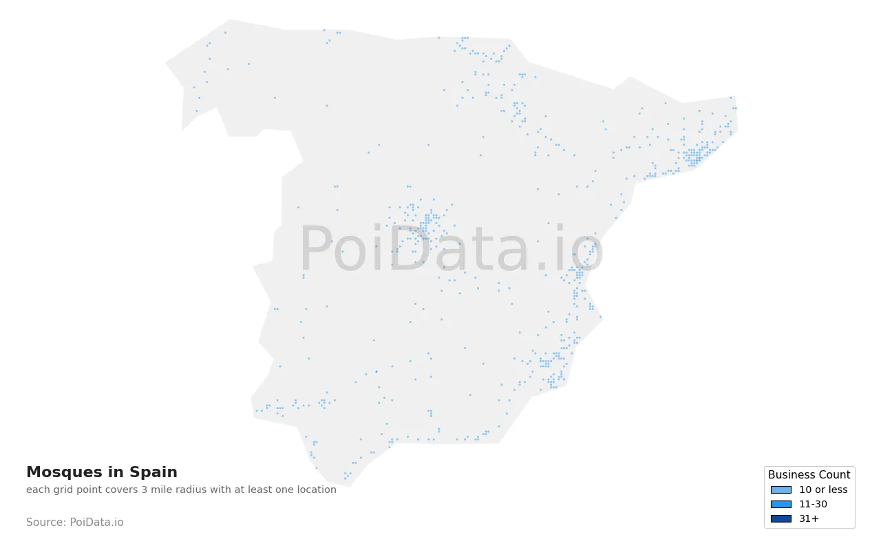 Mosque density map for Spain