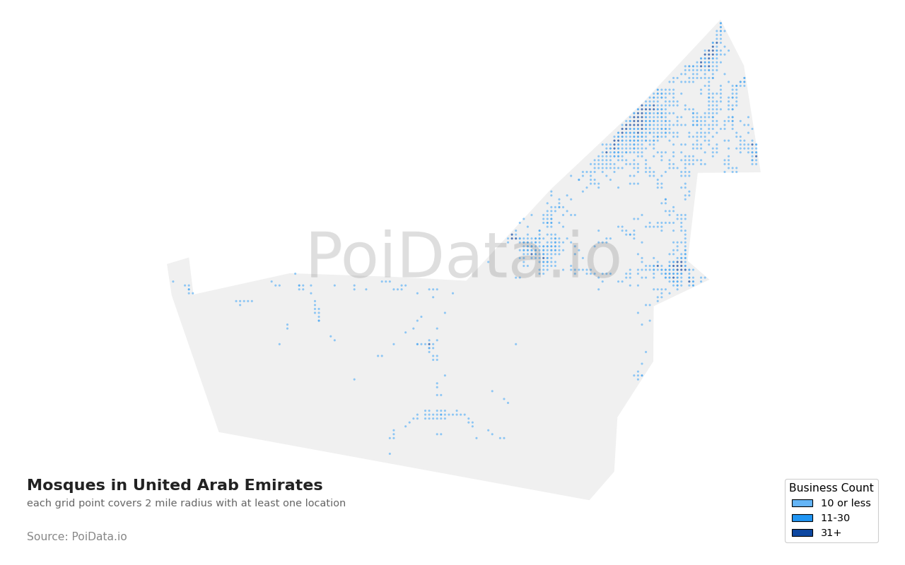 Mosque density map for United Arab Emirates