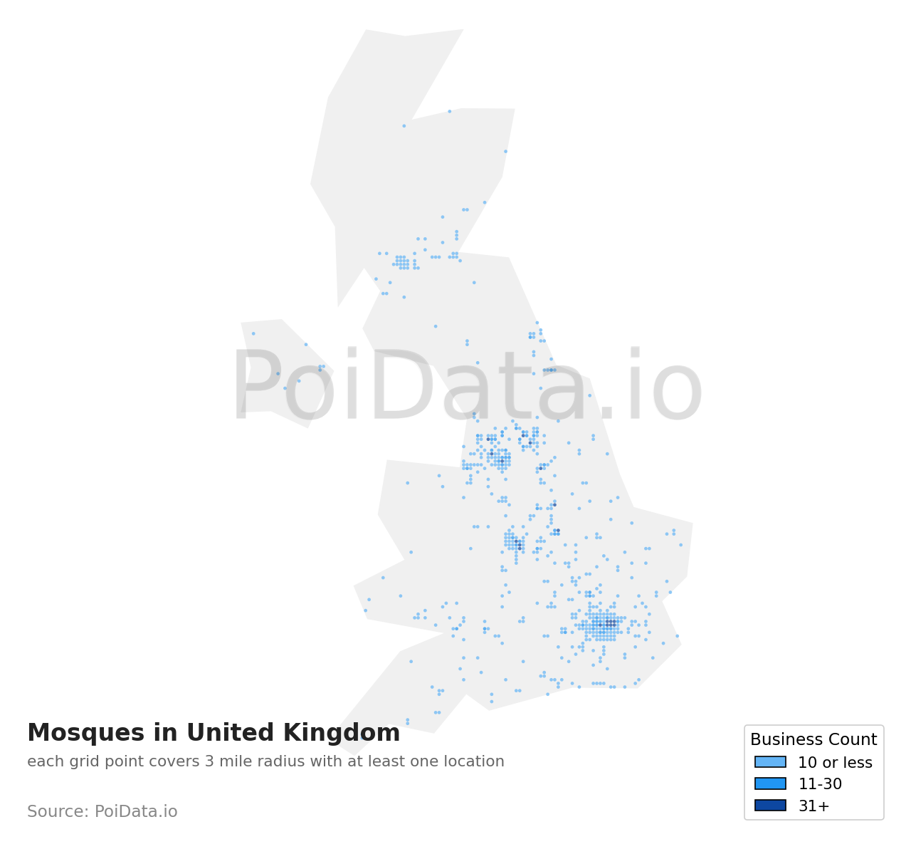 Mosque density map for United Kingdom