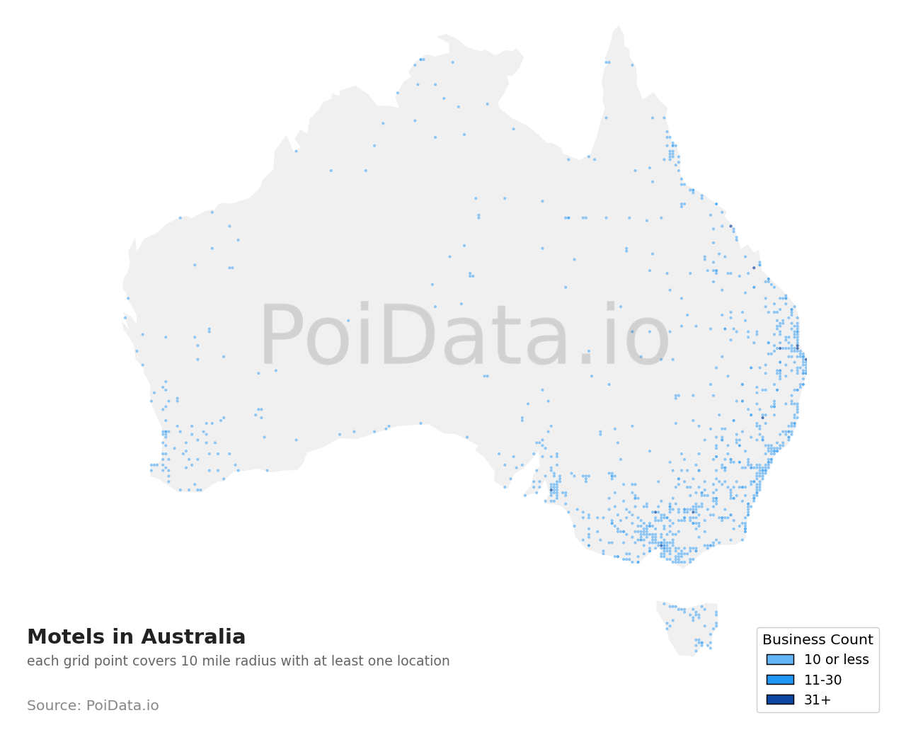 Motel density map for Australia