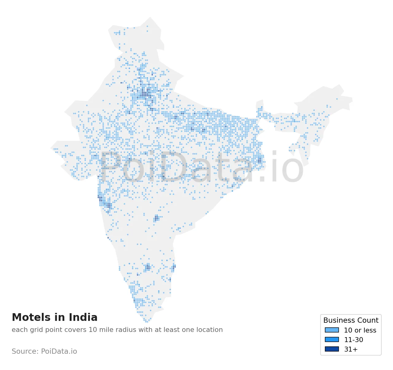 Motel density map for India