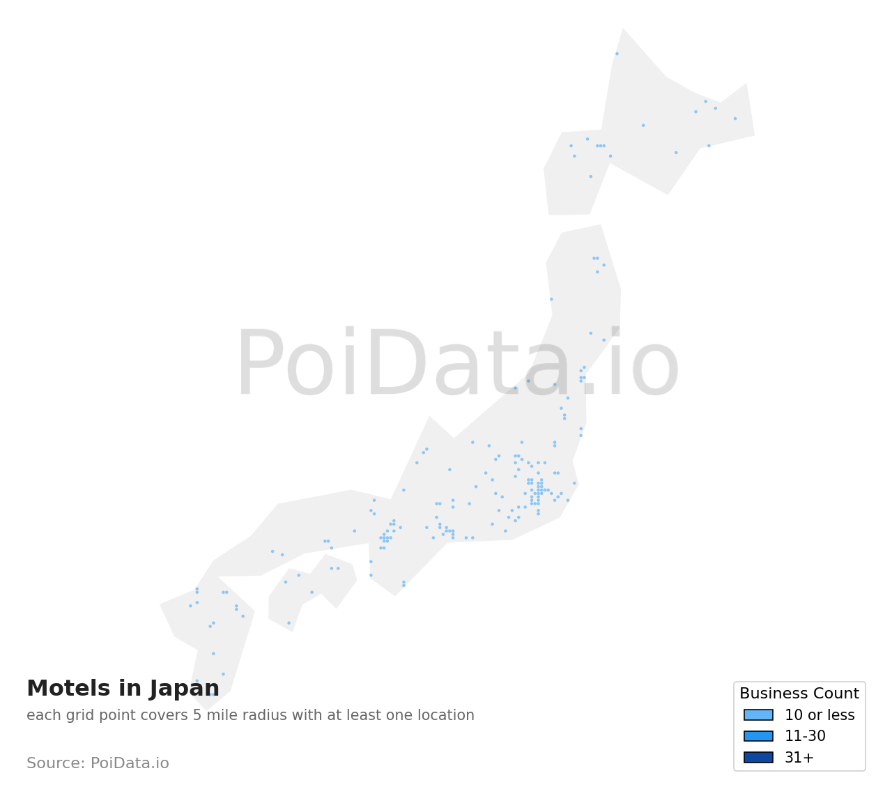 Motel density map for Japan