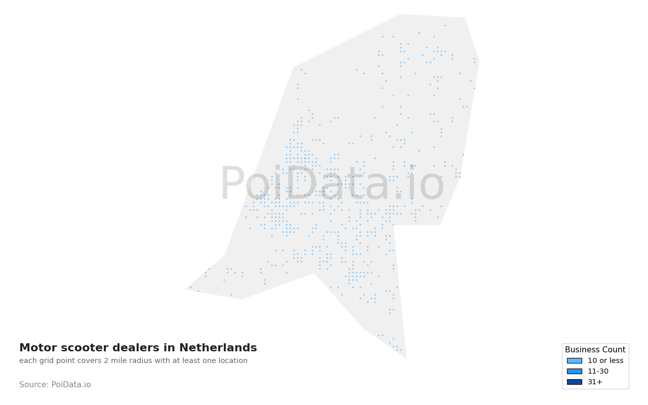 Motor scooter dealer density map for Netherlands