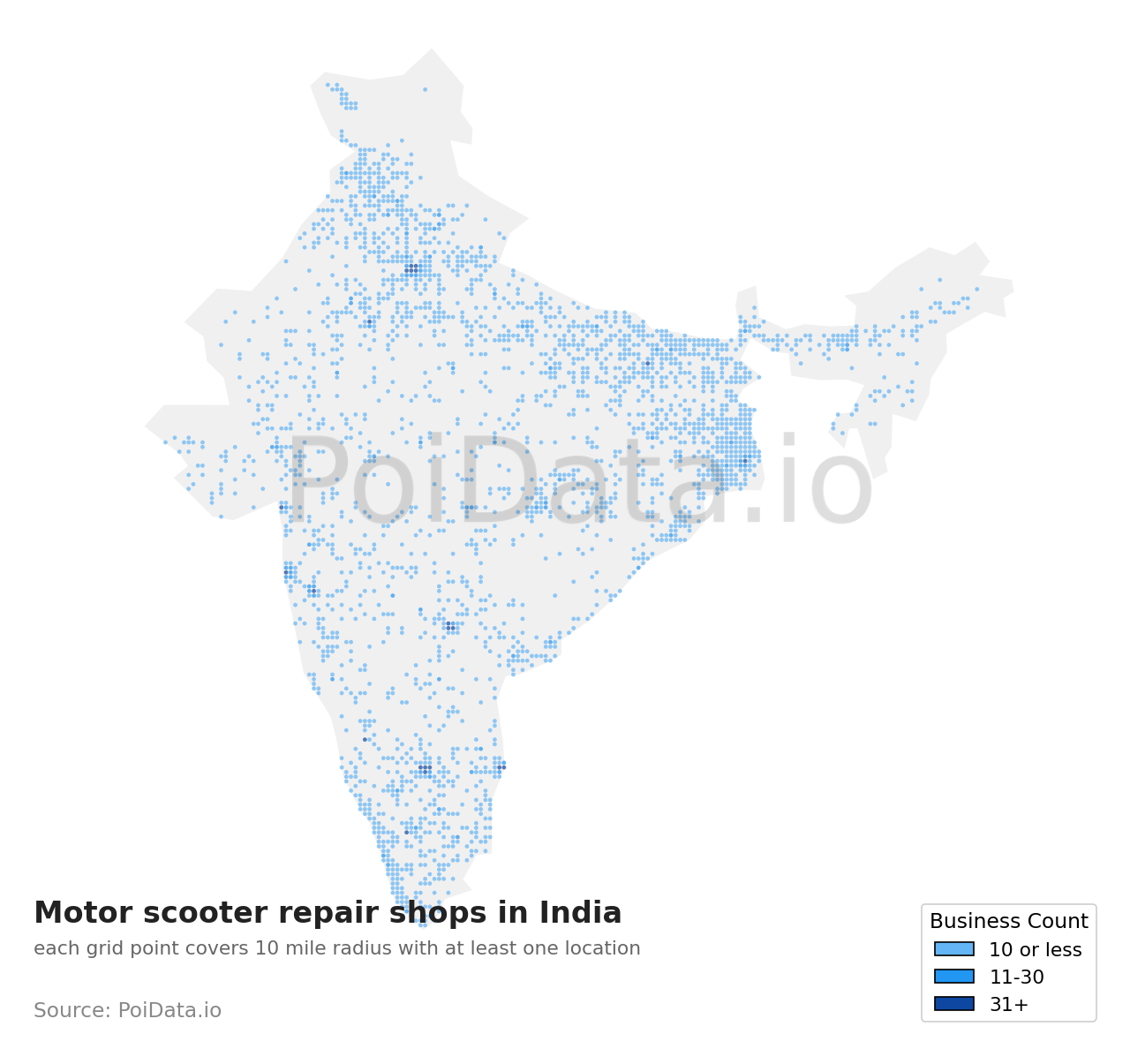 Motor scooter repair shop density map for India