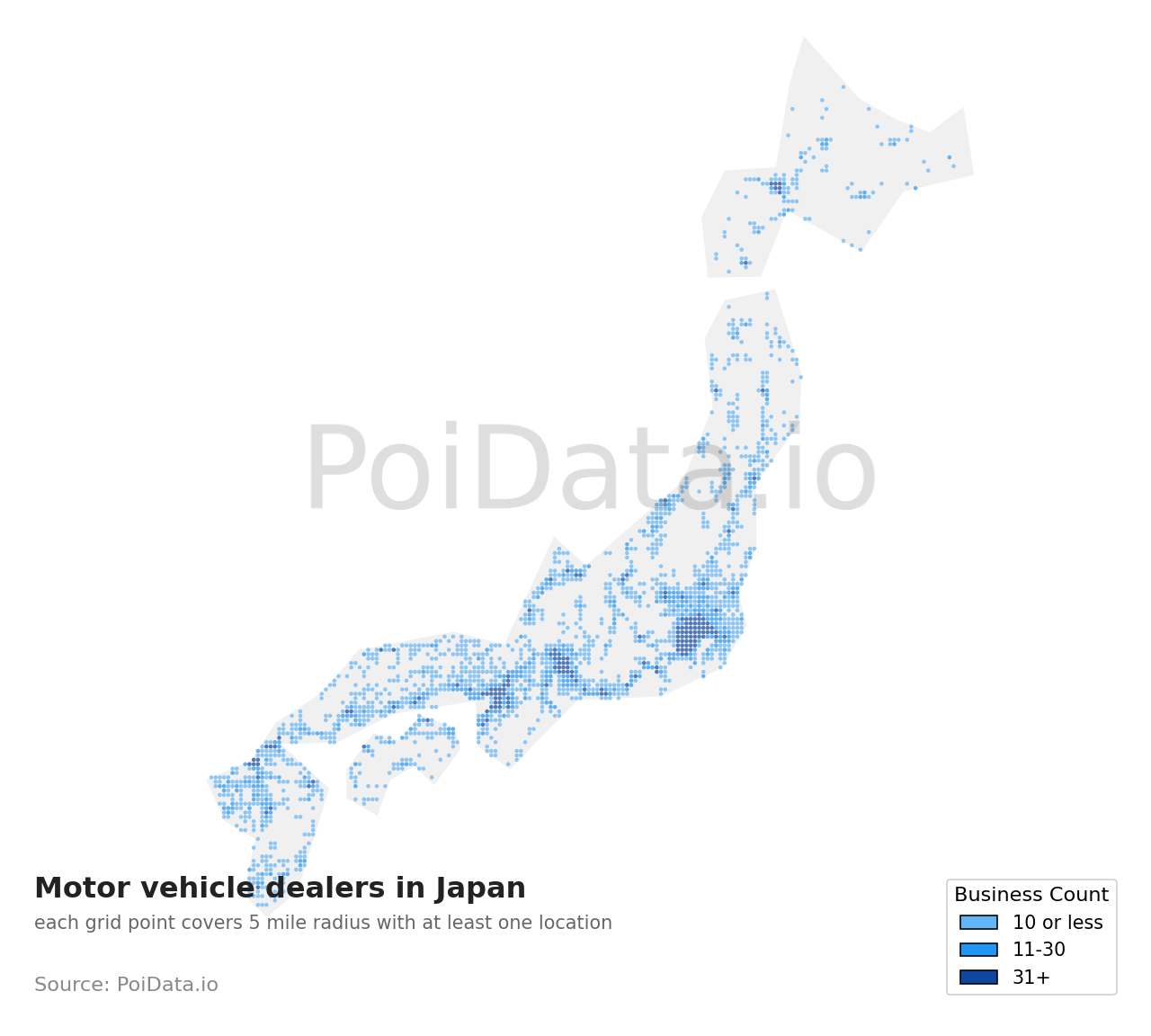 Motor vehicle dealer density map for Japan