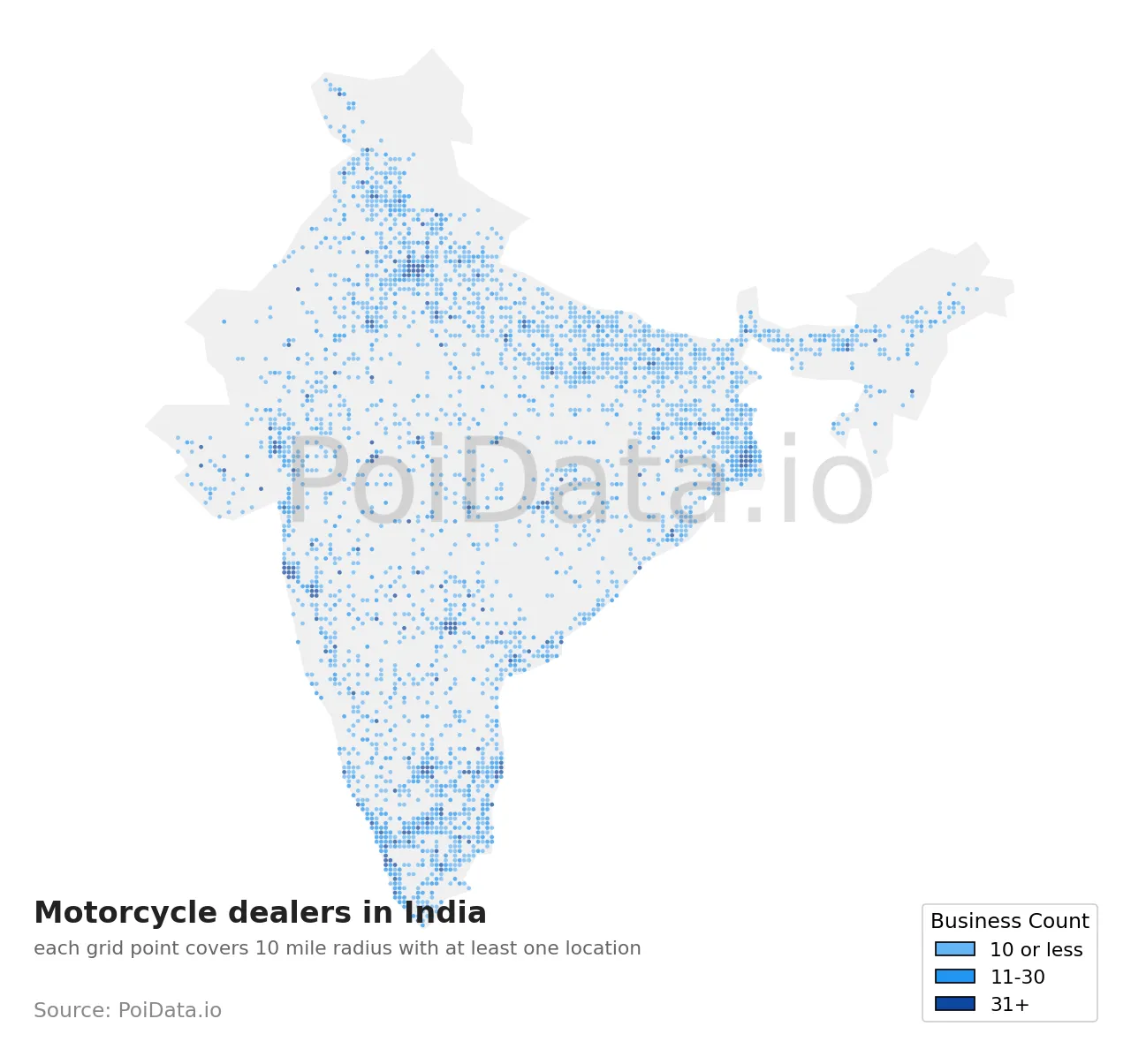 Motorcycle dealer density map for India