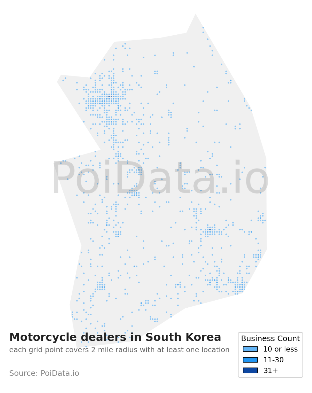 Motorcycle dealer density map for South Korea
