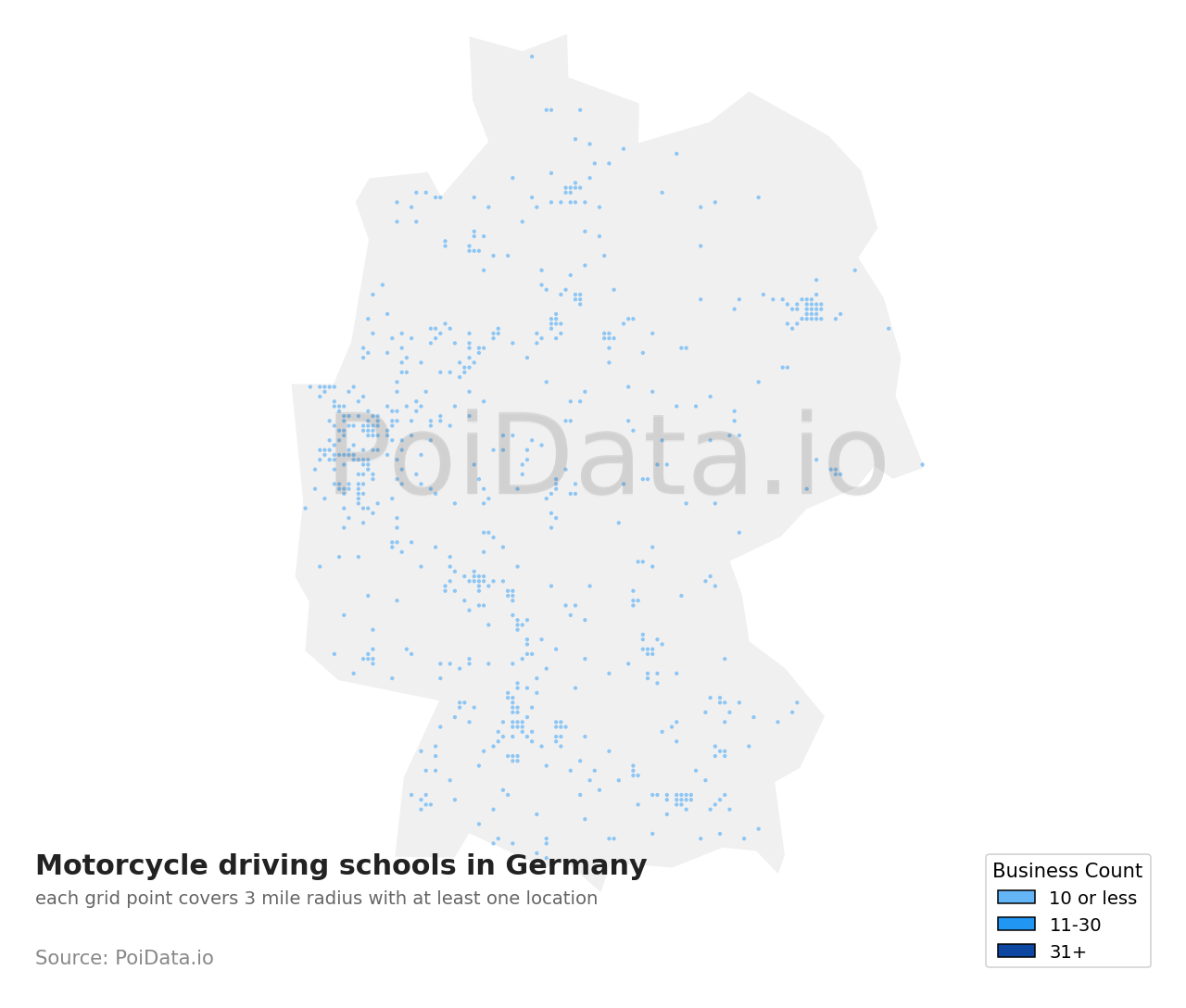Motorcycle driving school density map for Germany