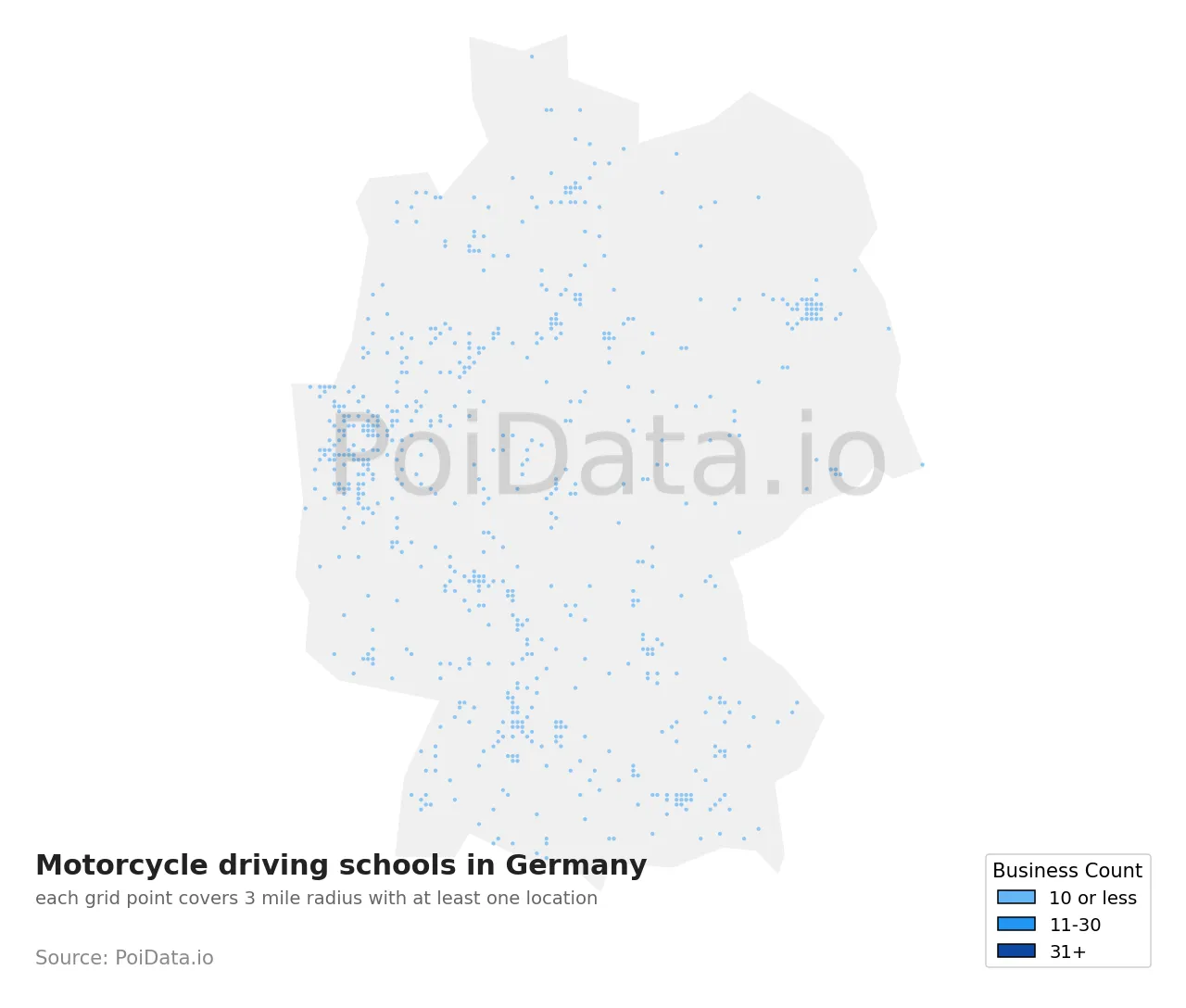 Motorcycle driving school density map for Germany