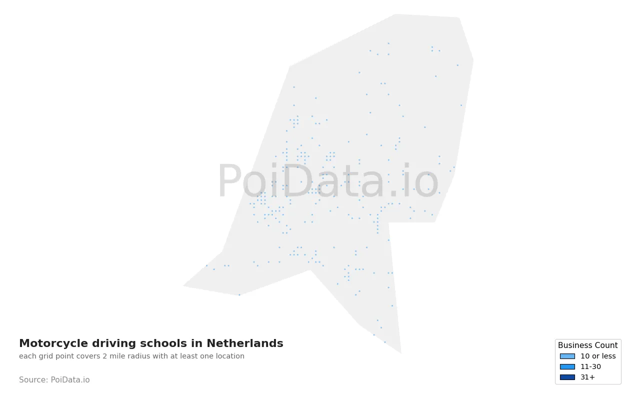 Motorcycle driving school density map for Netherlands