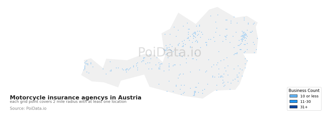 Motorcycle insurance agency density map for Austria