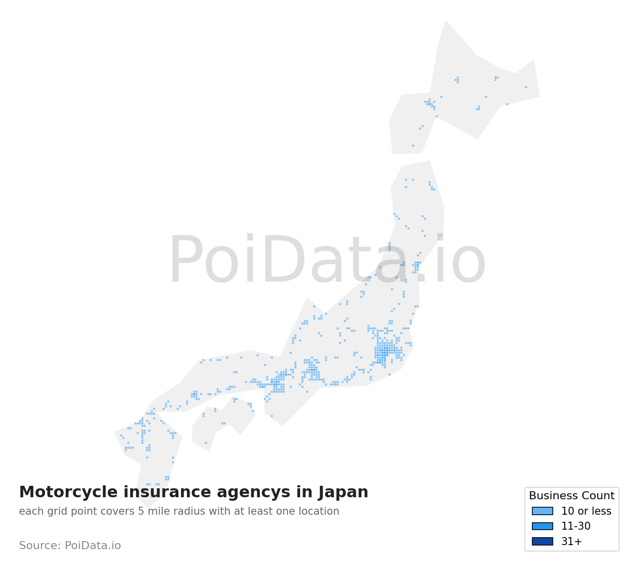 Motorcycle insurance agency density map for Japan