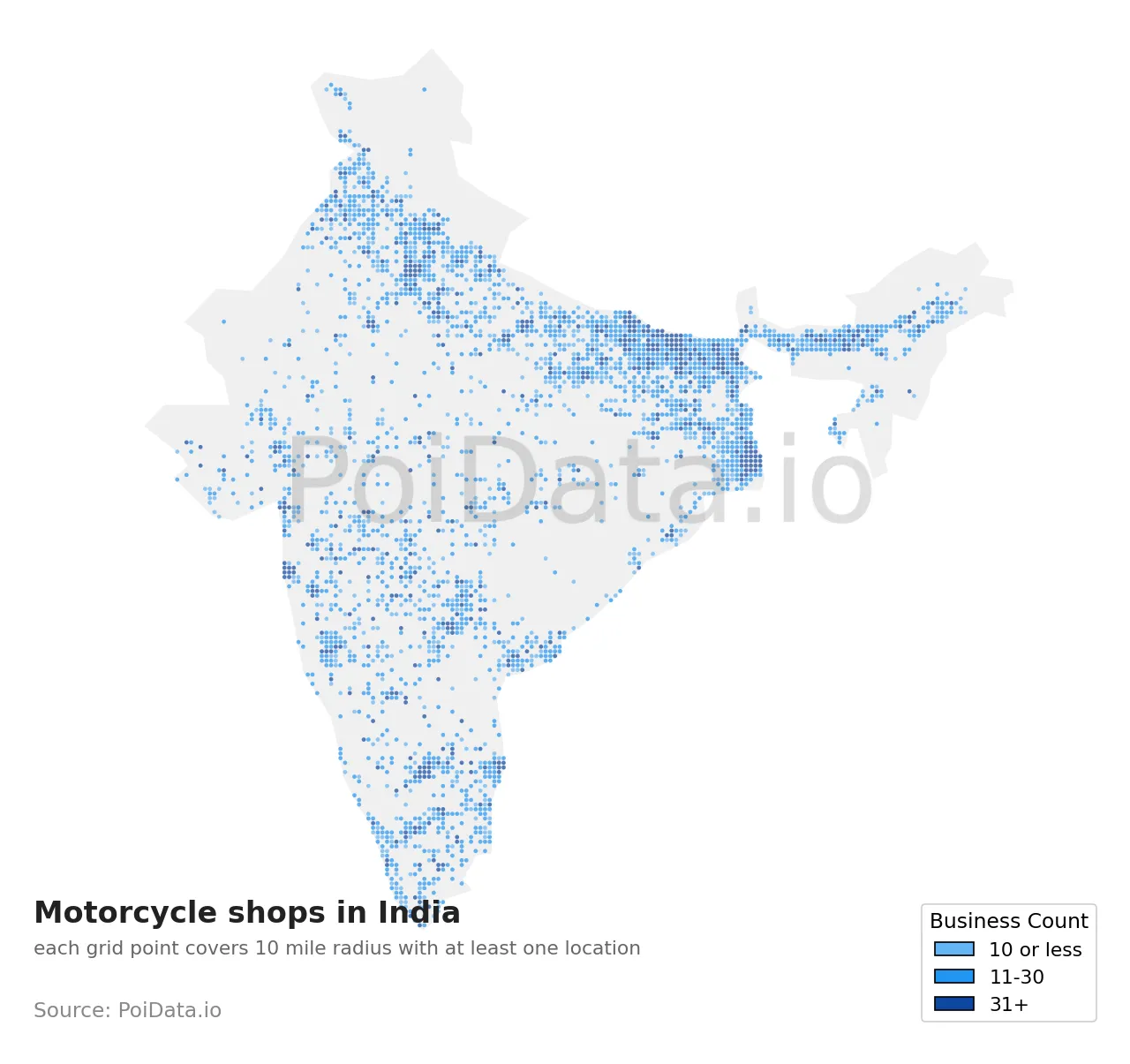 Motorcycle shop density map for India