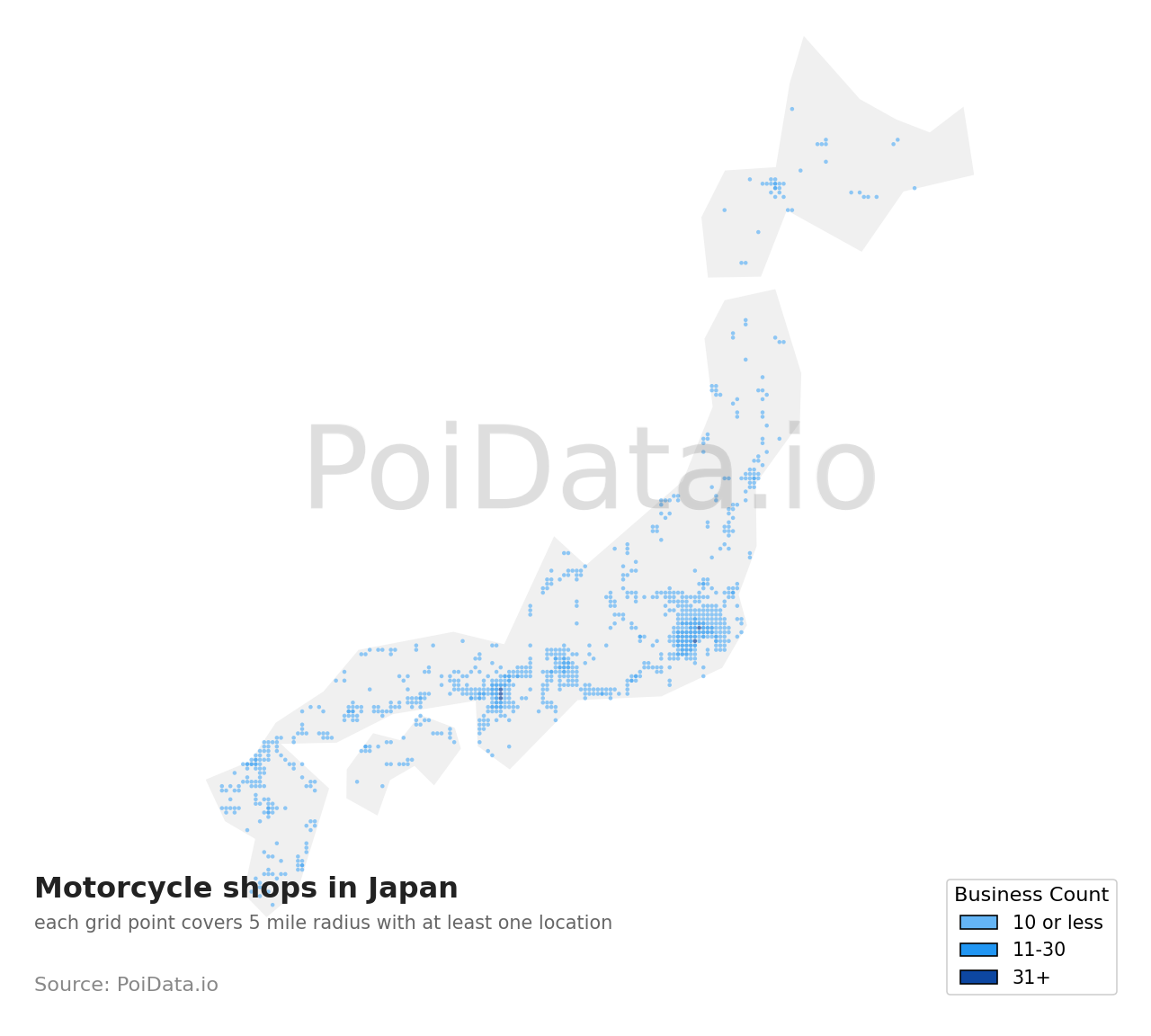 Motorcycle shop density map for Saitama, Japan