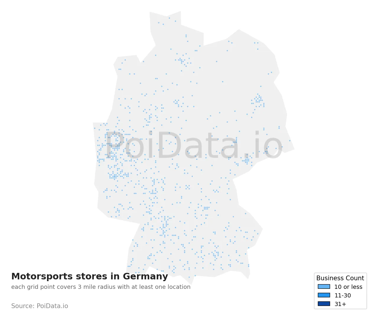 Motorsports store density map for Germany
