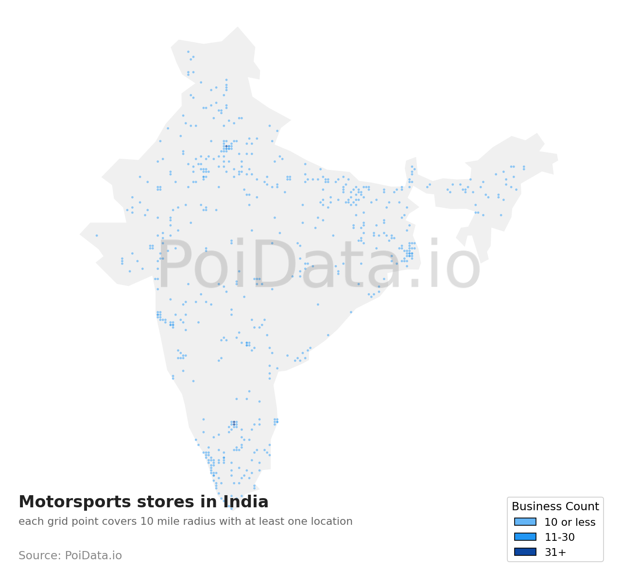 Motorsports store density map for India
