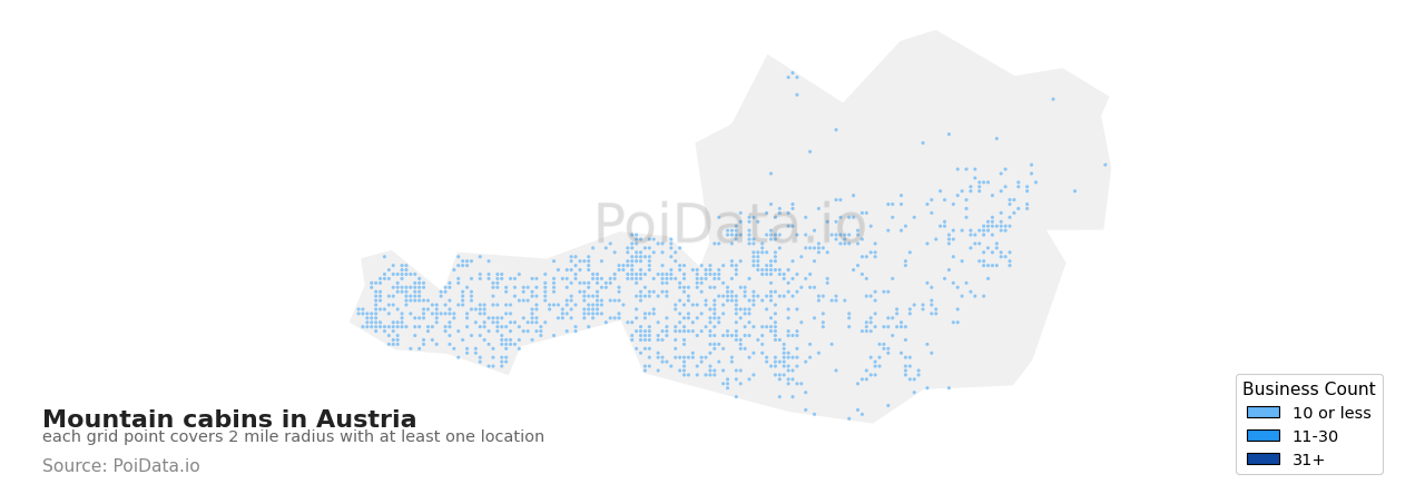 Mountain cabin density map for Austria