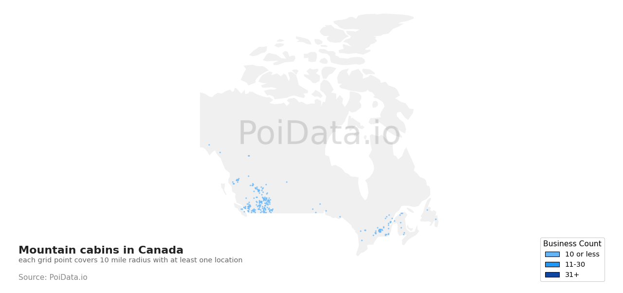 Mountain cabin density map for Canada