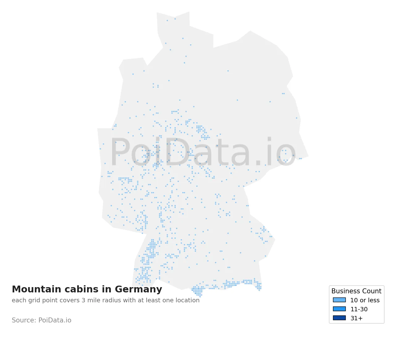 Mountain cabin density map for Germany