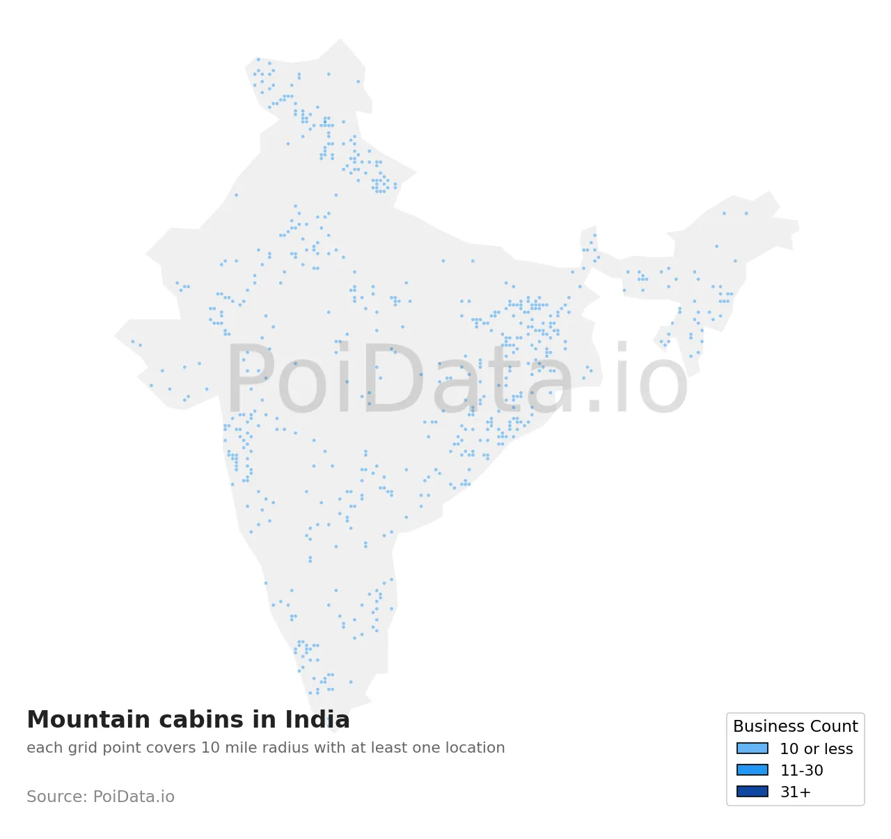 Mountain cabin density map for India