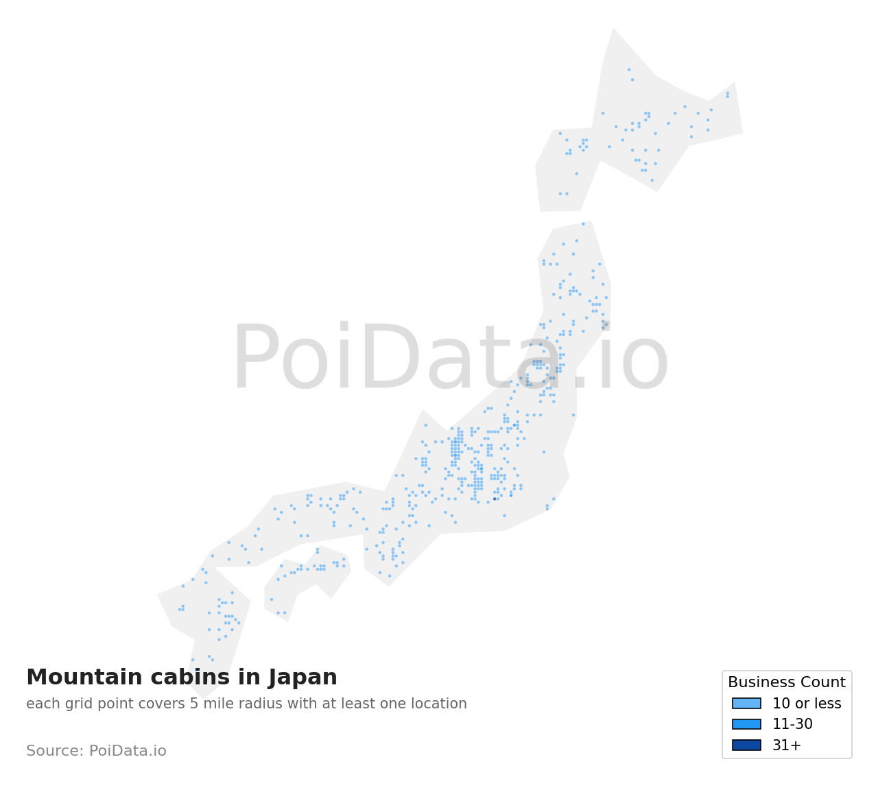 Mountain cabin density map for Japan