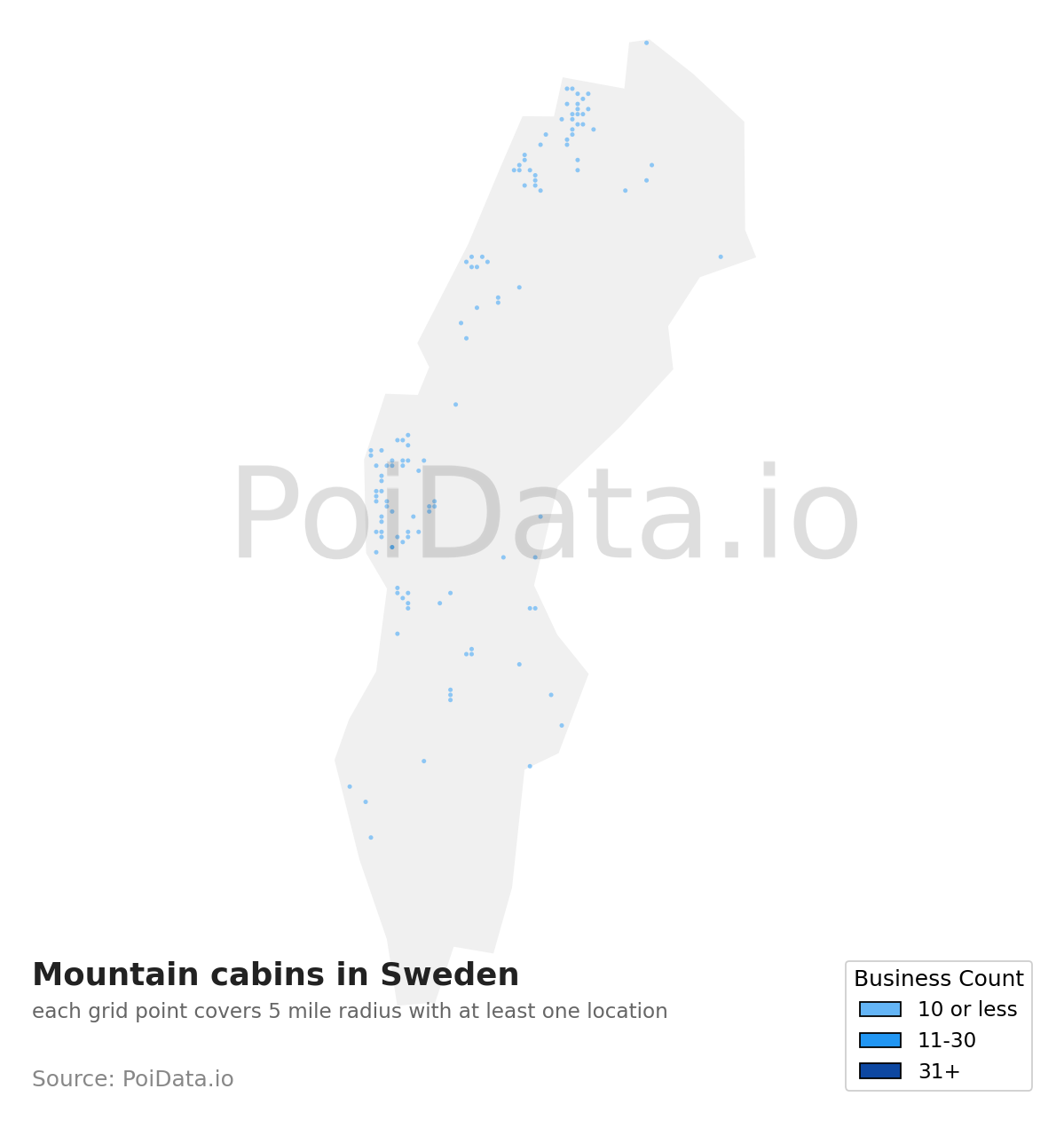 Mountain cabin density map for Sweden
