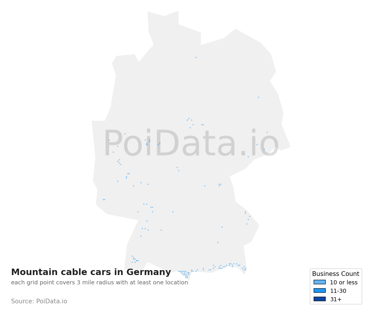 Mountain cable car density map for Germany