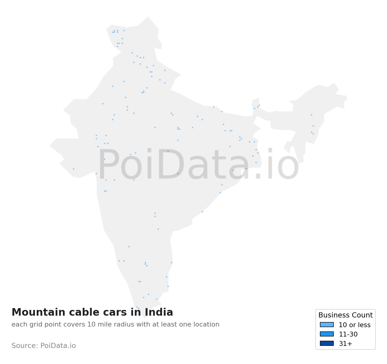 Mountain cable car density map for India