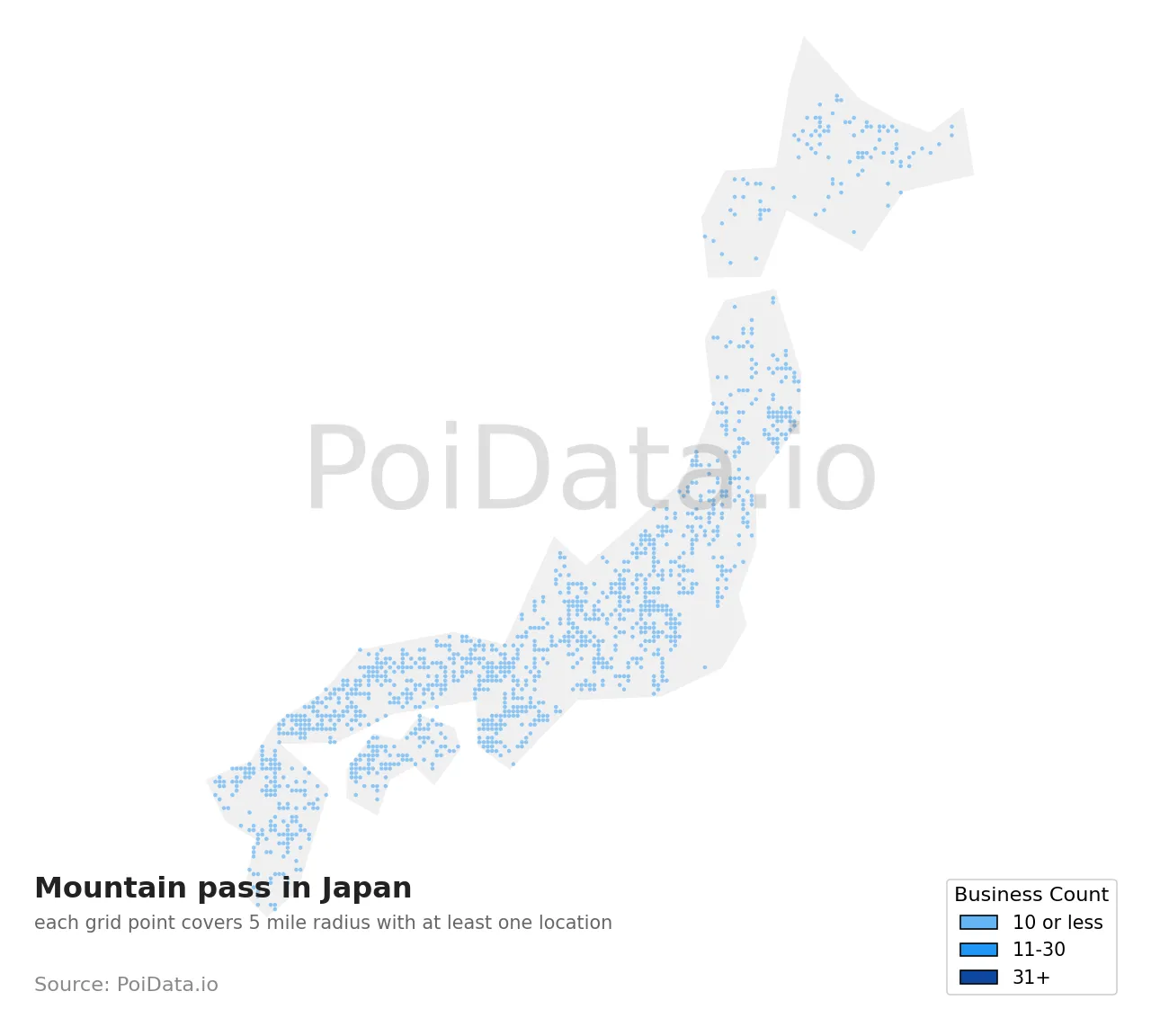Mountain pass density map for Japan