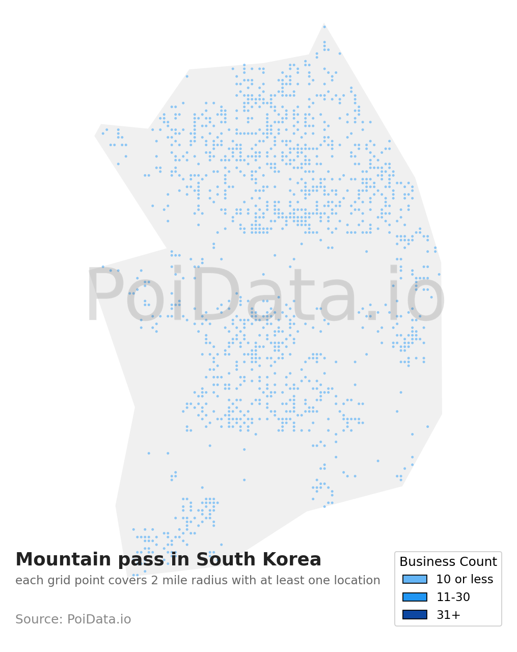 Mountain pass density map for South Korea