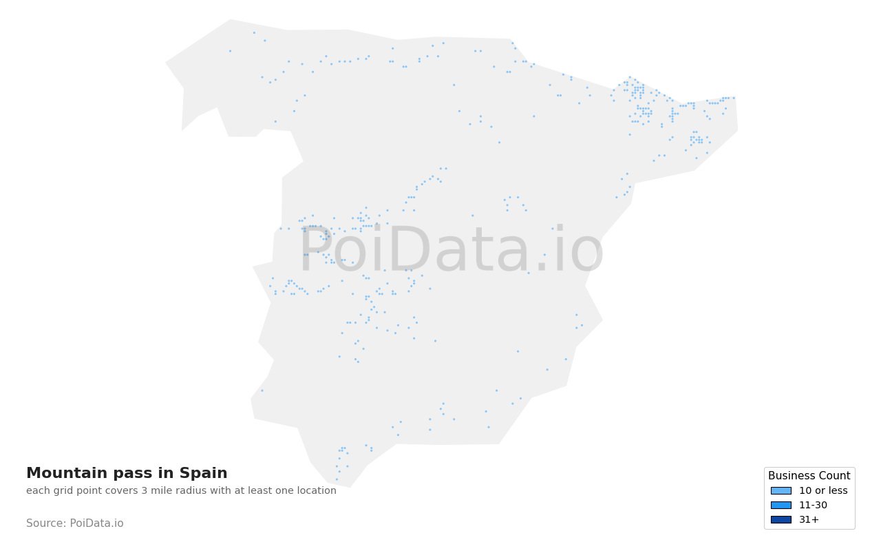 Mountain pass density map for Spain