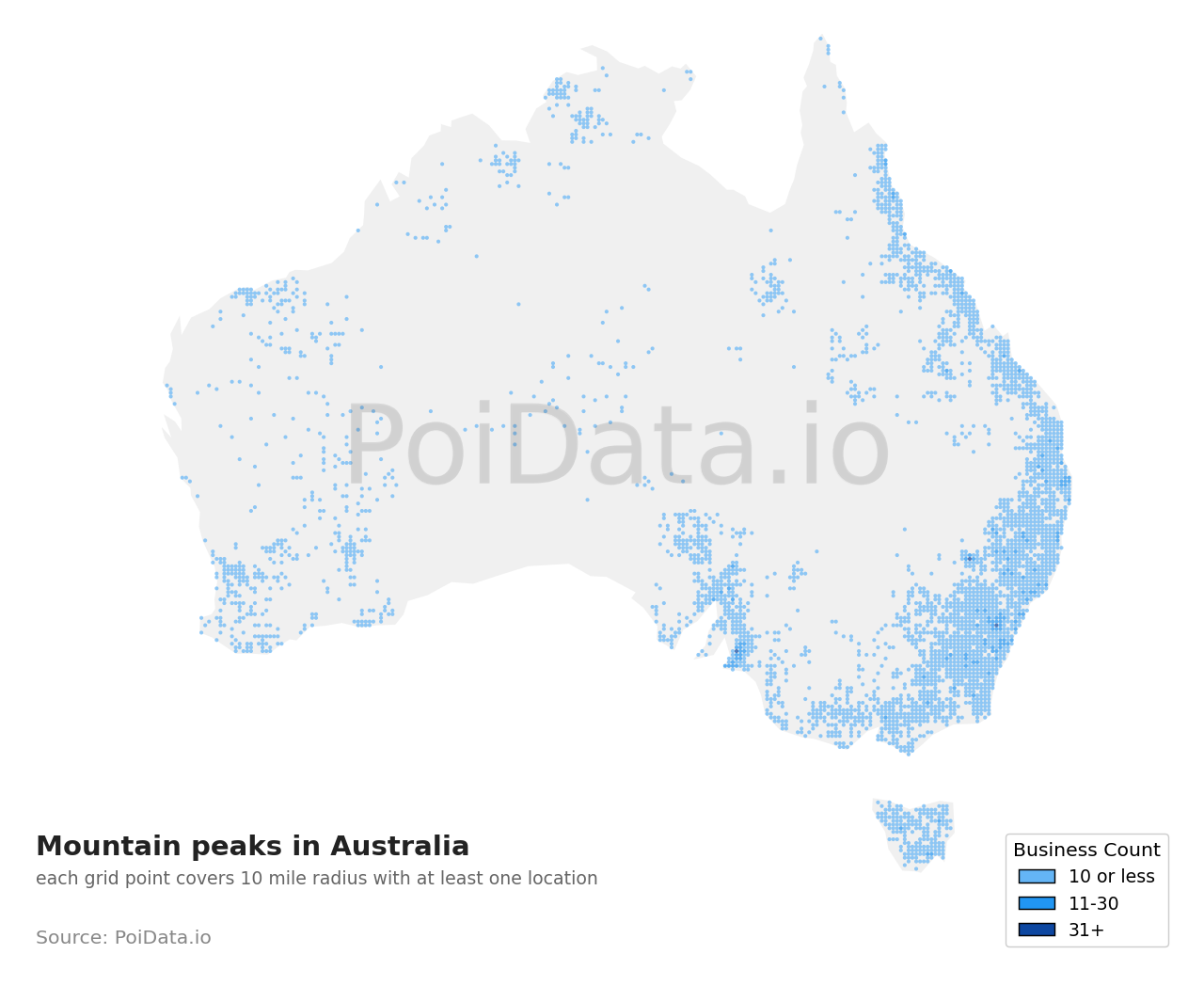 Mountain peak density map for Australia